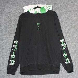 WordlWideYouth Black Hoodie Mens L Green Trim Rabbit Umbrella Graphic Pullover‎
